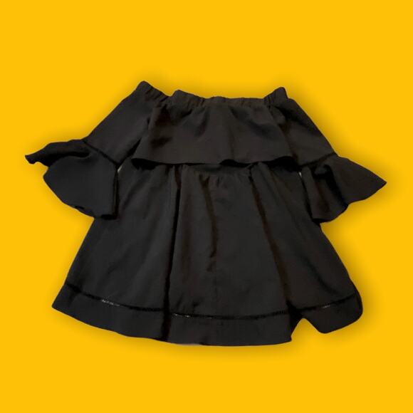 Gracia Black Off The Shoulder Peekaboo Back Bell Sleeve Peplum Ruffle Top Small - Picture 6 of 8